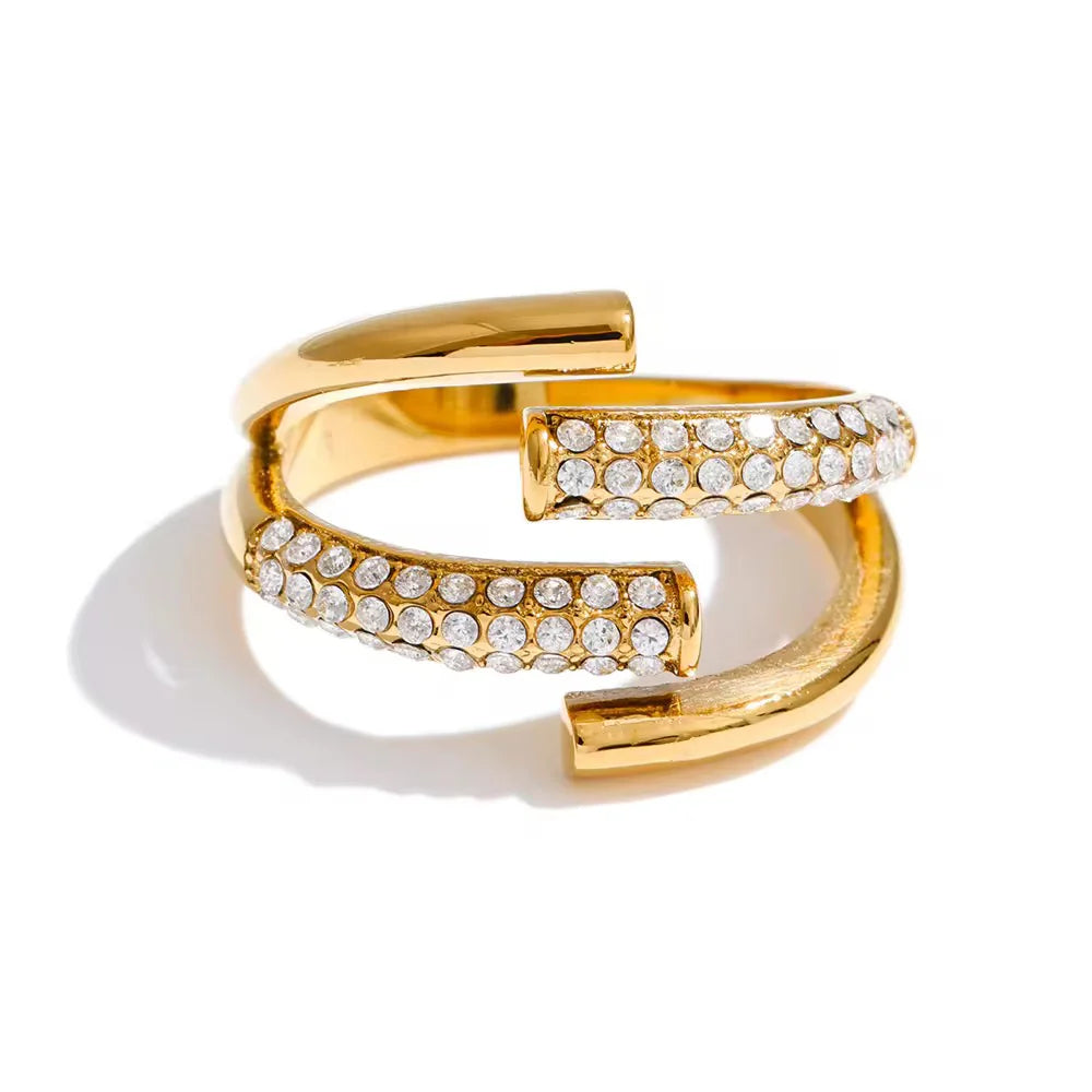 Enamel Four Layer Ring for Women – 18K Gold Plated Waterproof Stainless Steel Statement Ring
