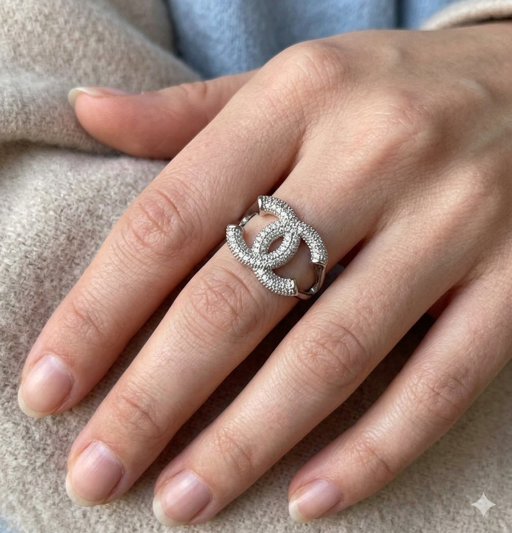 C Silver Ring for Women – 18K Gold Plated Waterproof Stainless Steel Adjustable Elegant Fashion Ring