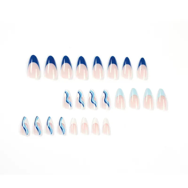 Light blue nails with abstract line decor 24 Press-On Nails