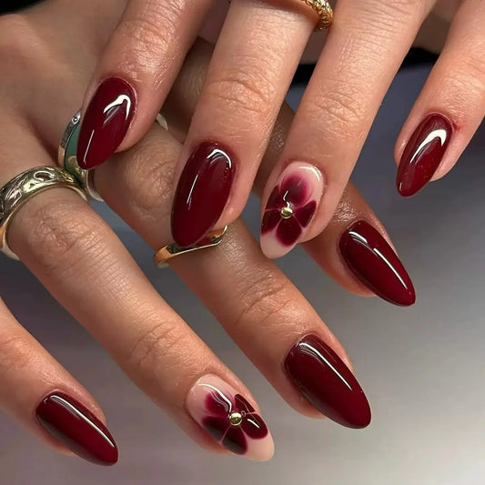 Deep red nails with glossy finish Nails - 24 Press-On Nails