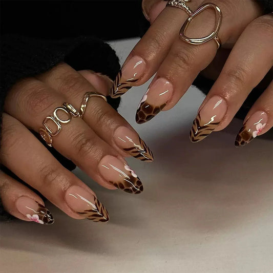 Nude nails with cheetah print accents 24 Press-On Nails
