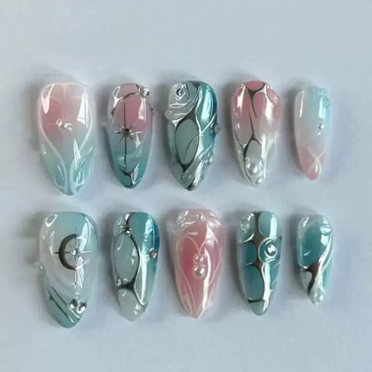 Pastel marble press-on nails with gradient style 24 Press-On Nails