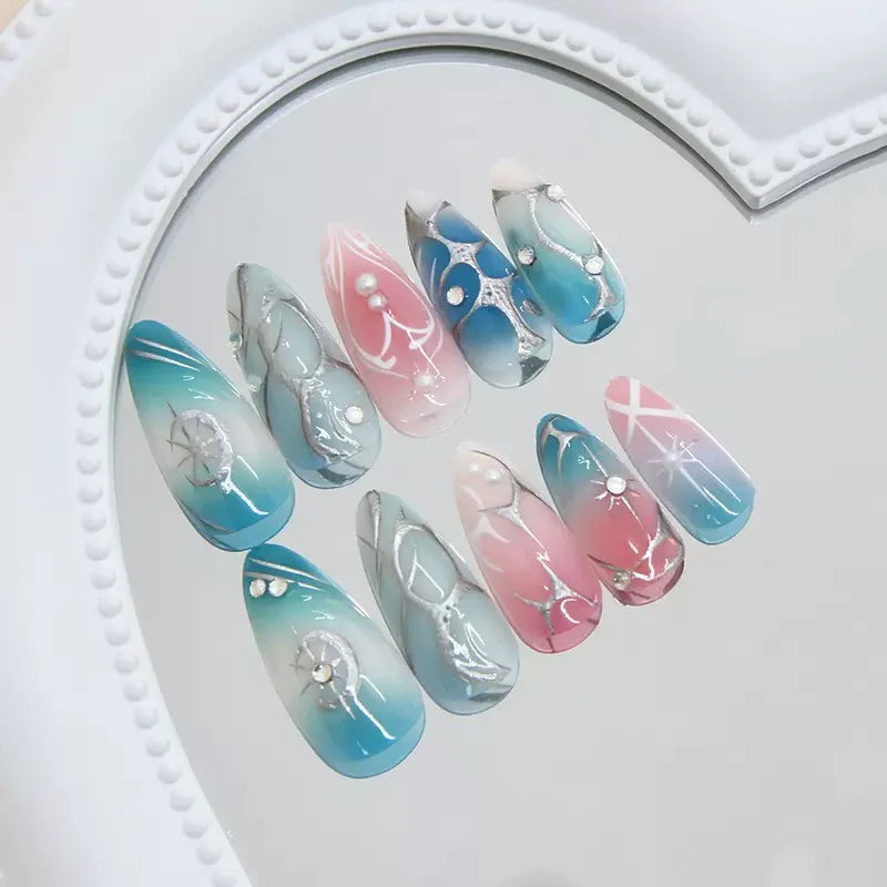 Pastel marble press-on nails with gradient style 24 Press-On Nails