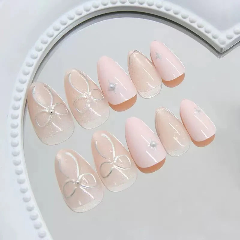 Glittery nude nails with glossy finish- 24 Press-On Nails