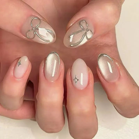 Glittery nude nails with glossy finish- 24 Press-On Nails