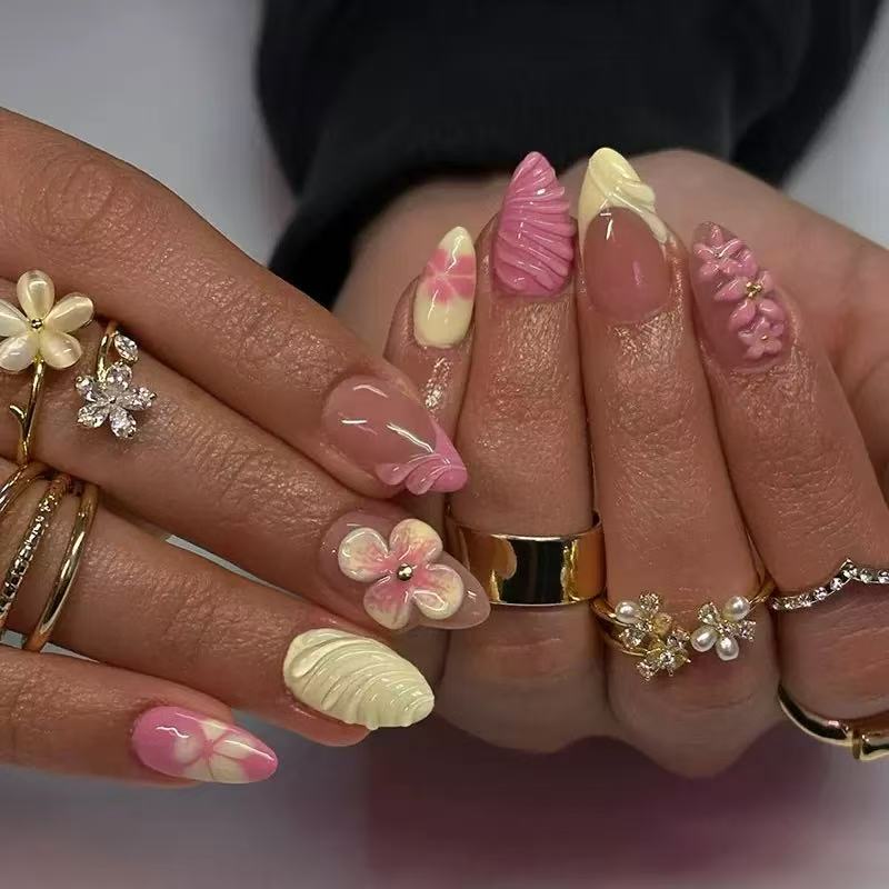 Tropical floral nails 24 Press-On Nails