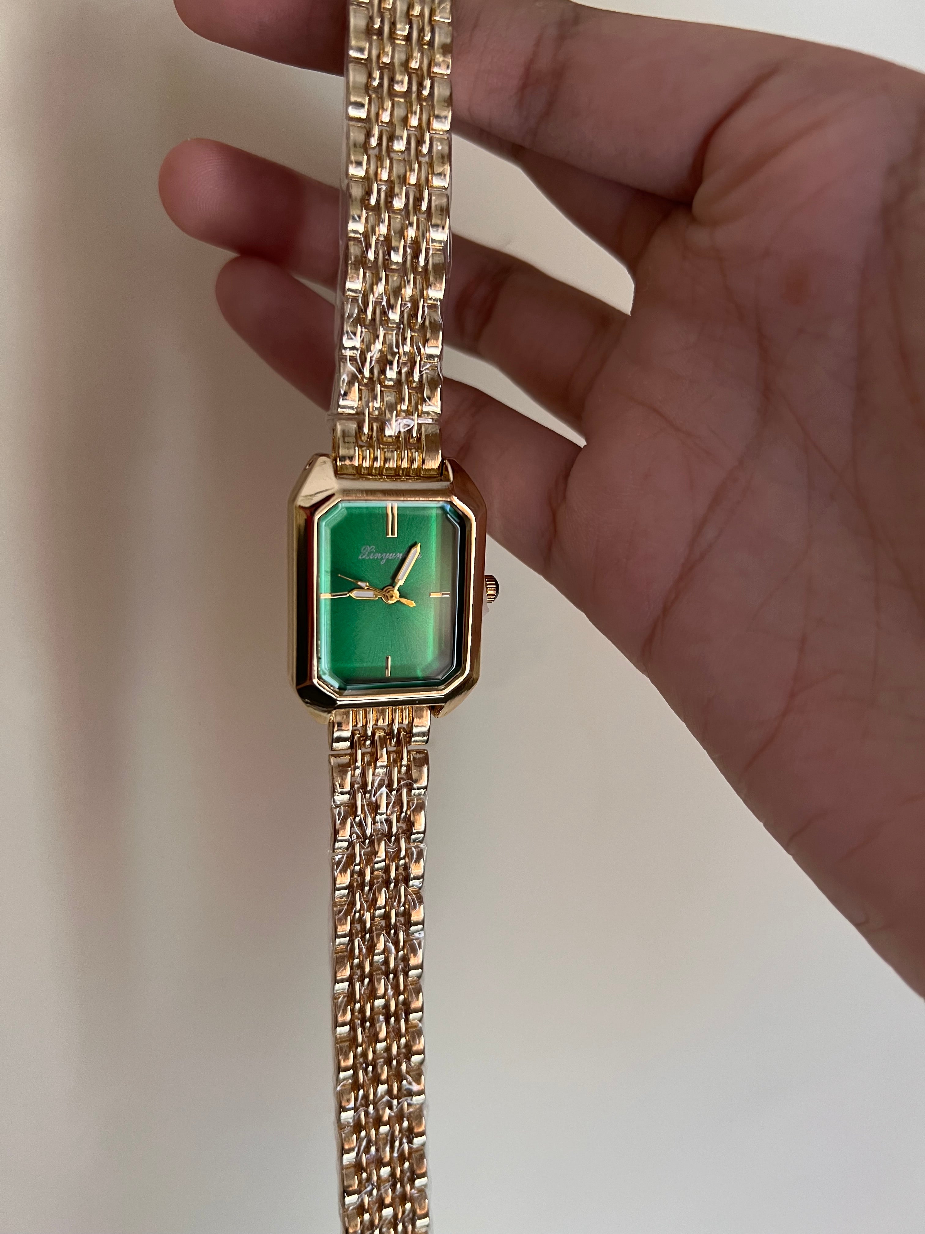 Green rectangular dial watch