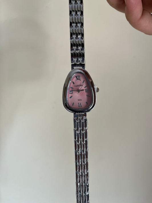 Vintage style snake pink dial silver watch