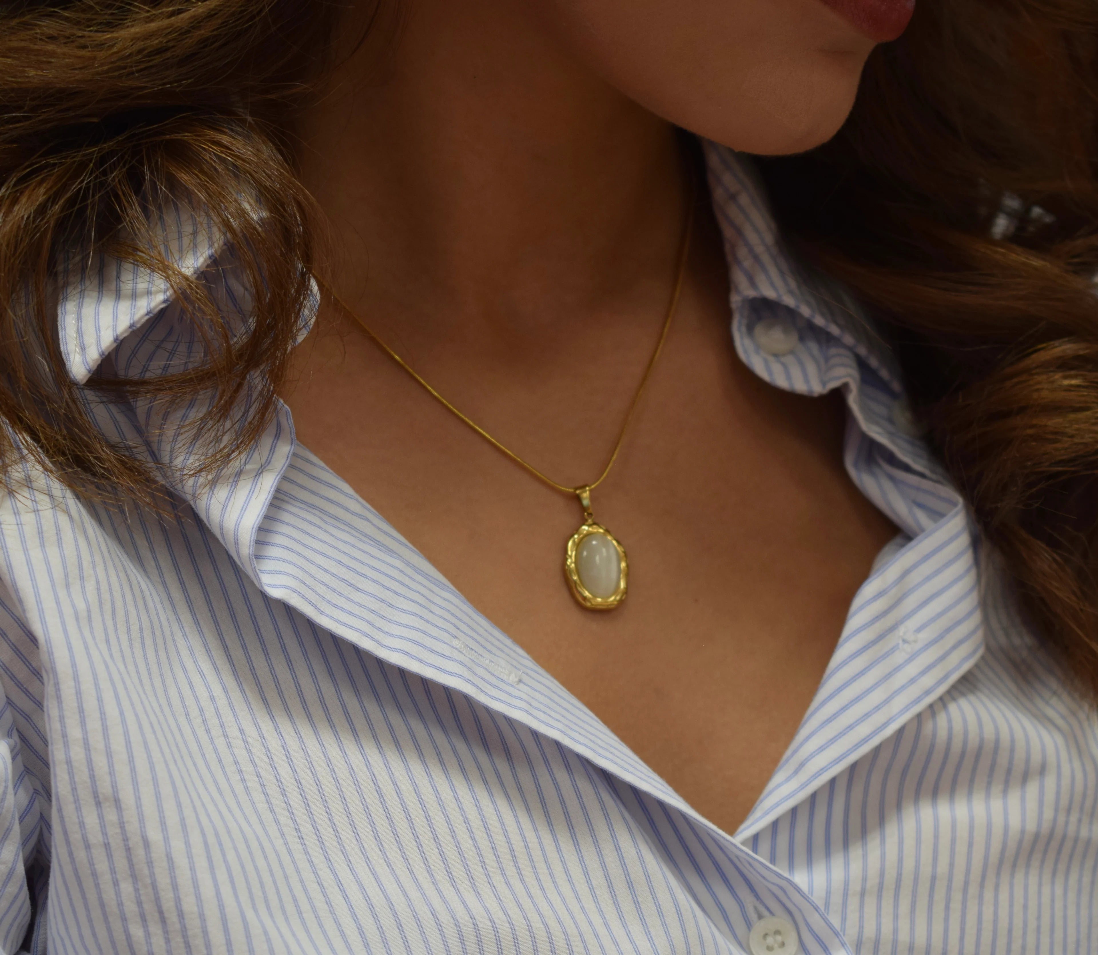 18K Gold Plated Opal Necklace for Women – Waterproof Stainless Steel Luxury Pendant Jewelry