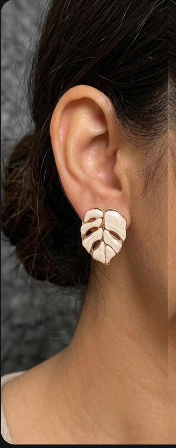 White leaf earrings