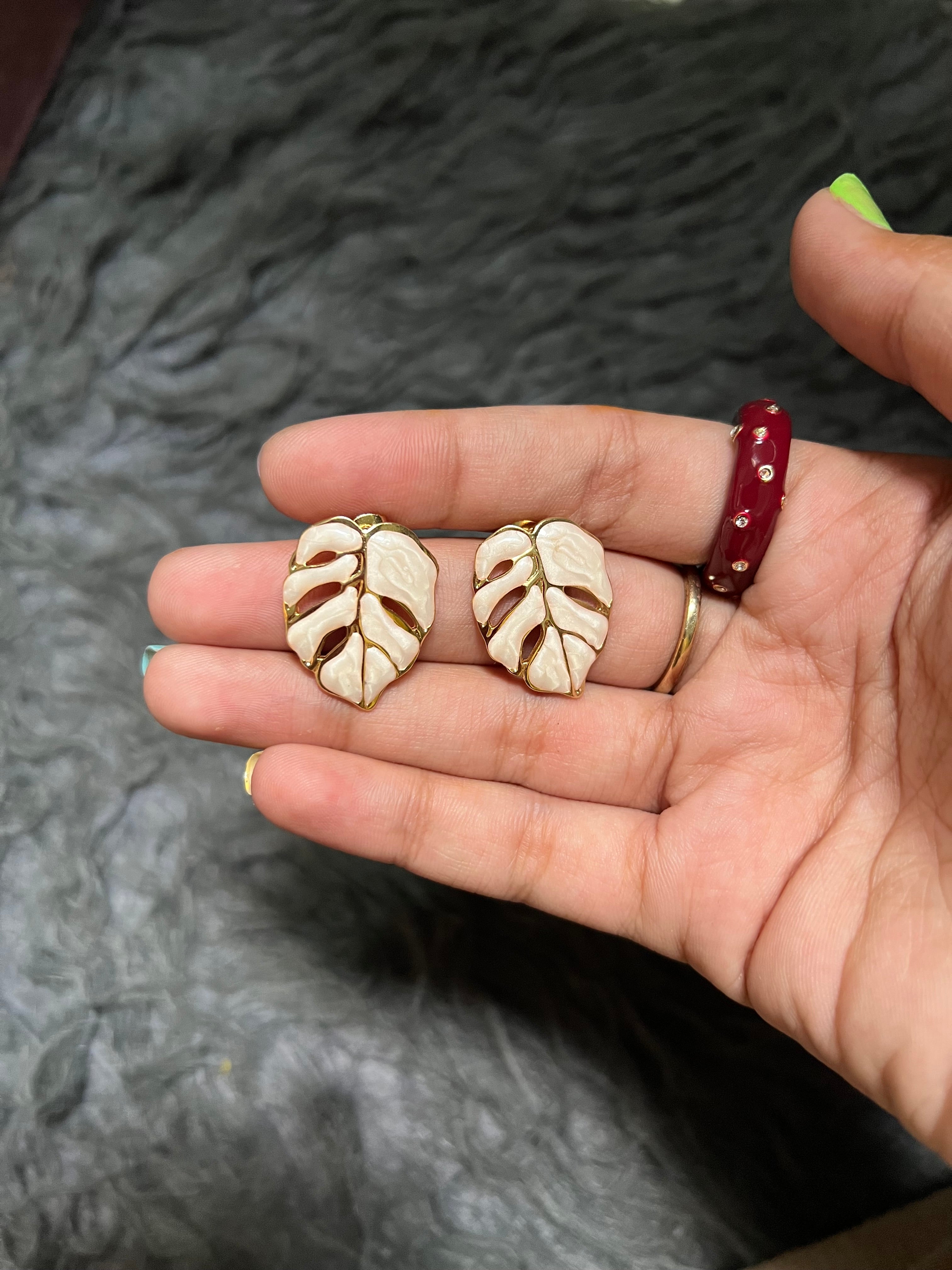 White leaf earrings
