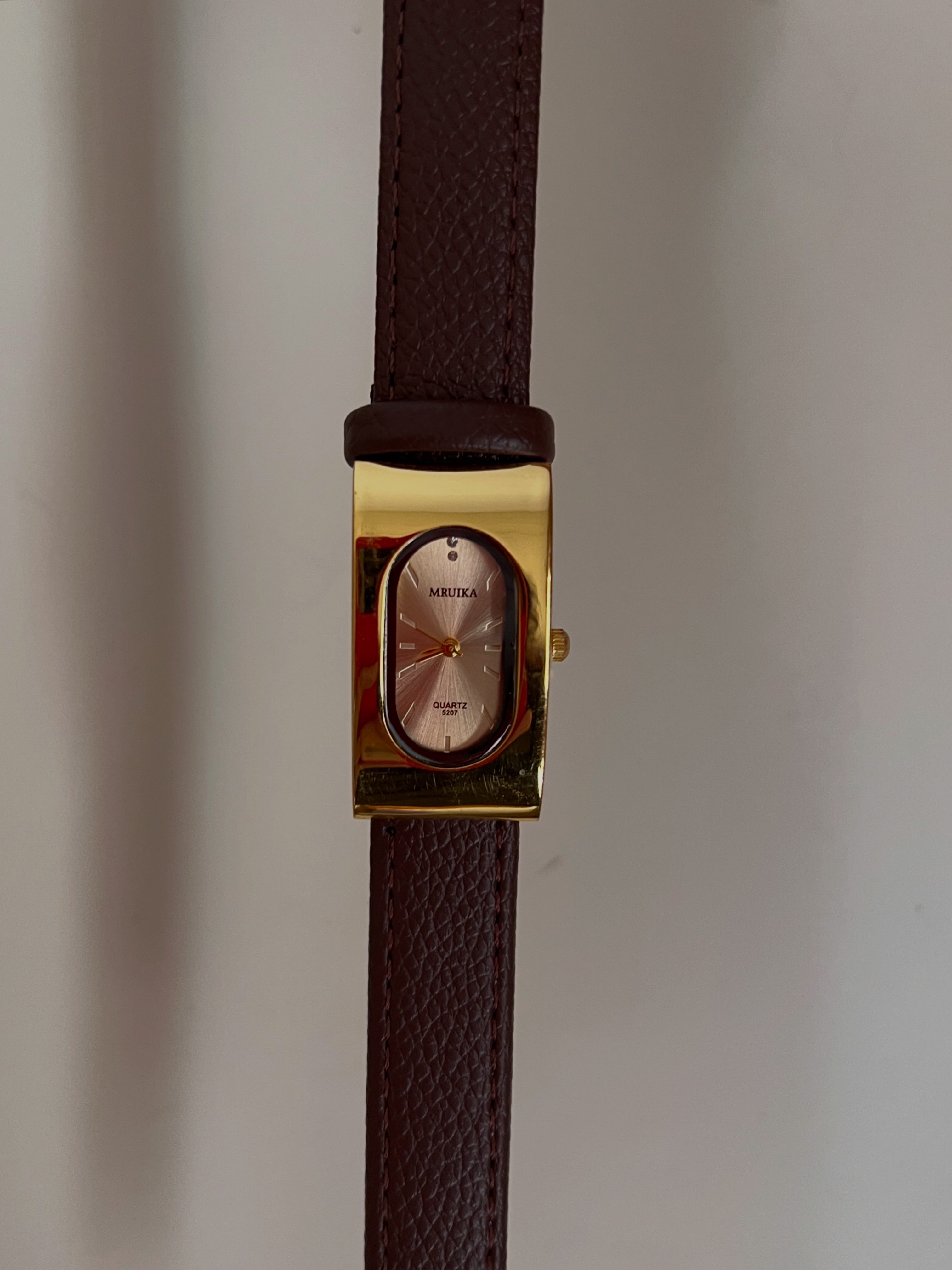 MRUIKA brown leather watch