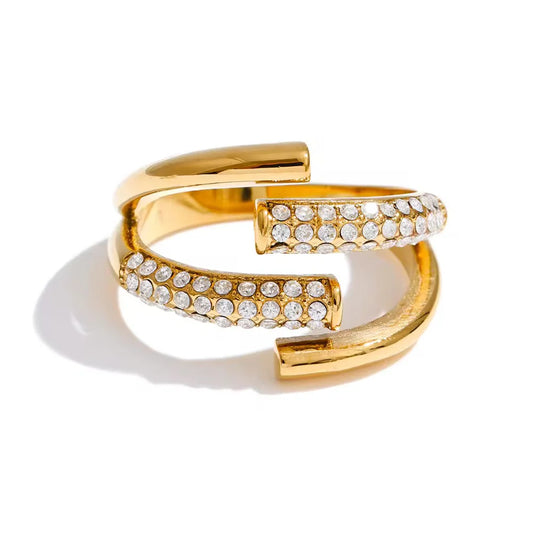 Enamel Four Layer Ring for Women – 18K Gold Plated Waterproof Stainless Steel Statement Ring