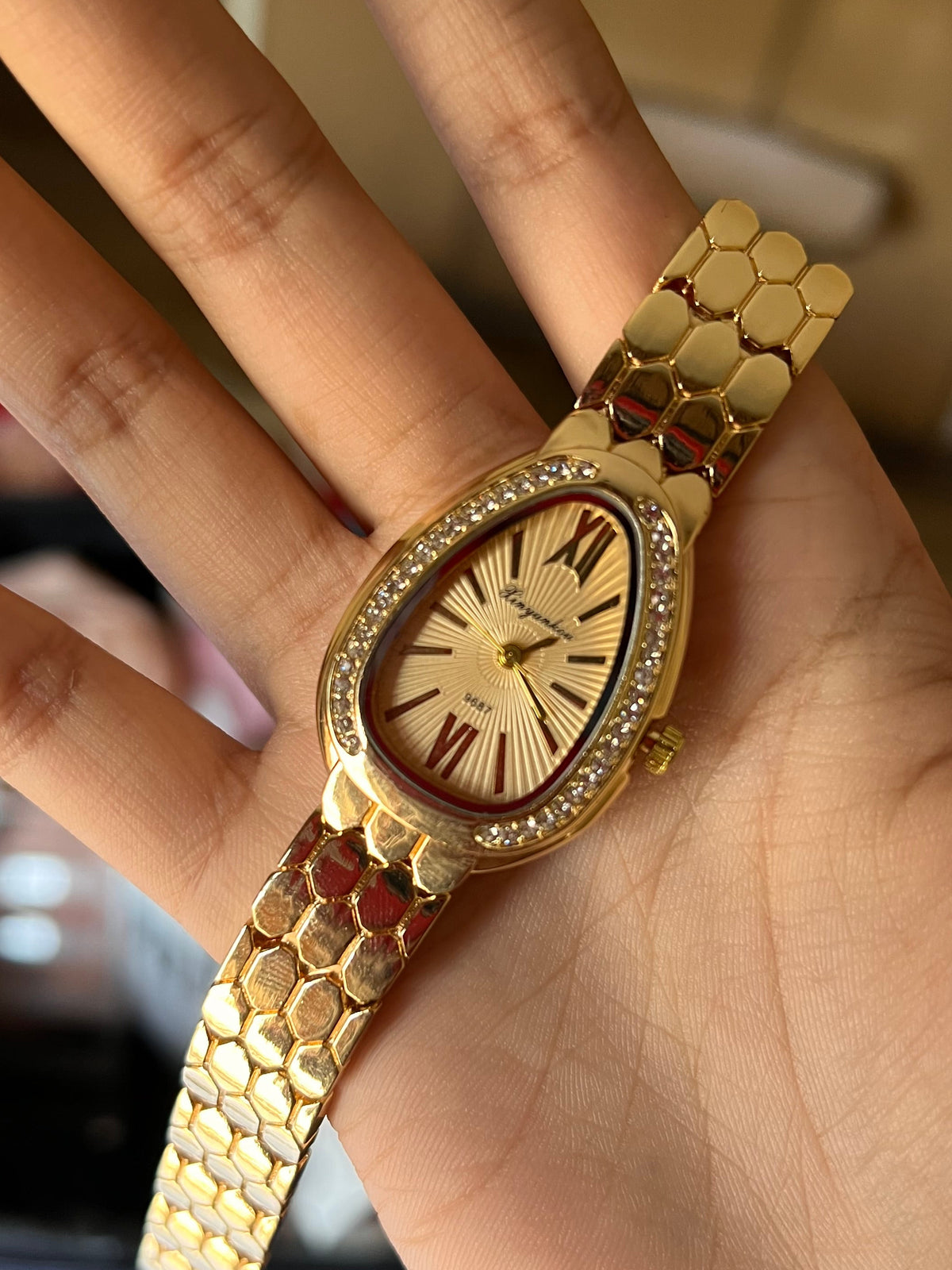 Snake golden dial watch