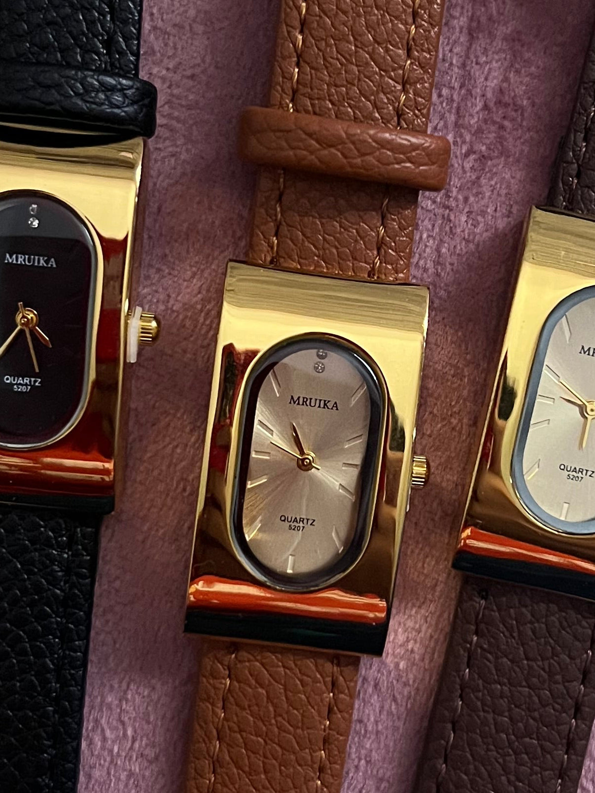MRUIKA brown leather watch