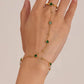 Green Emerald Heart Ring Hand Chain Bracelet – 18K Gold Plated Waterproof Stainless Steel Luxury Jewelry for Women