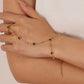 Green Emerald Heart Ring Hand Chain Bracelet – 18K Gold Plated Waterproof Stainless Steel Luxury Jewelry for Women