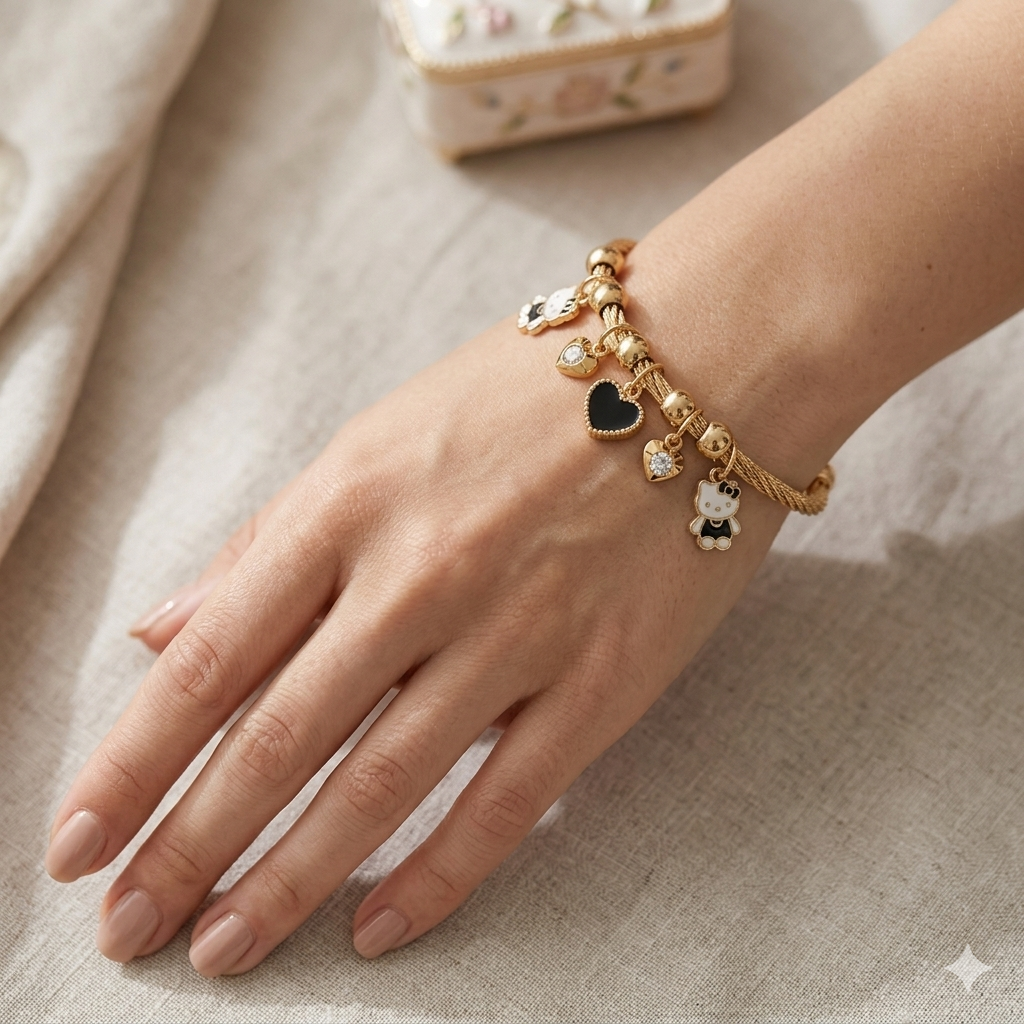 Hello kitty charms bracelet cuff