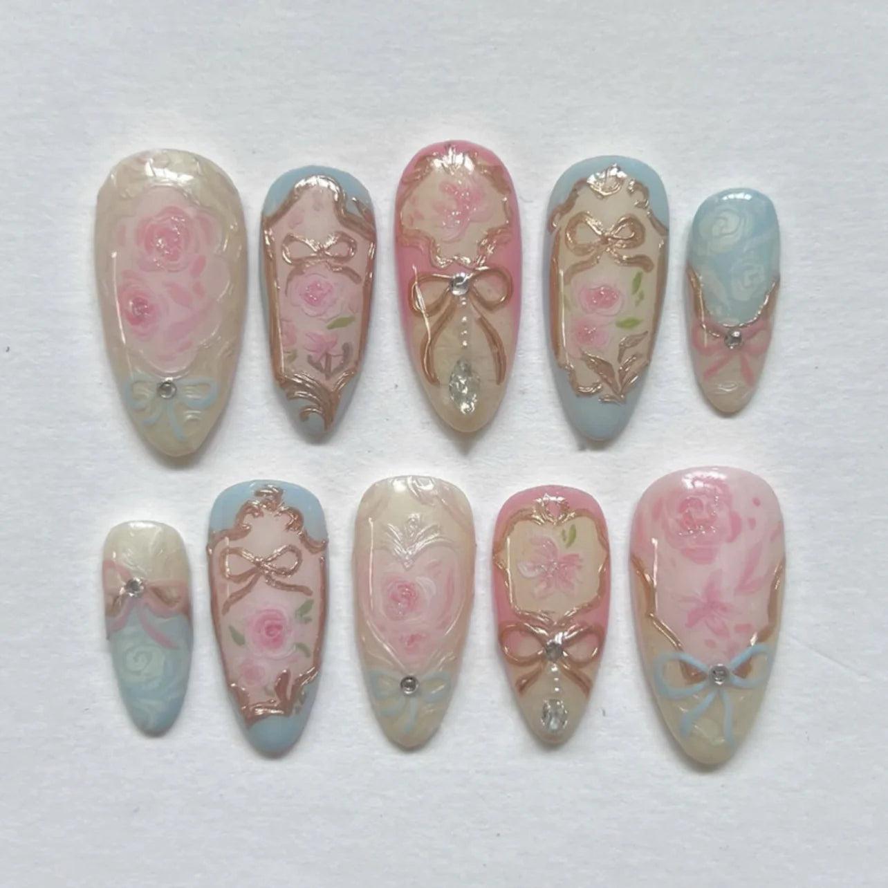 Vintage Gilded Pastel Filigree Nails – Couture Elegance 24 Press-On Nails