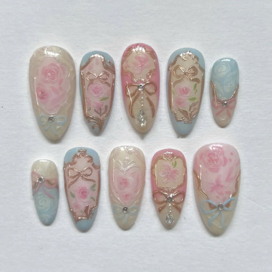 Vintage Gilded Pastel Filigree Nails – Couture Elegance 24 Press-On Nails