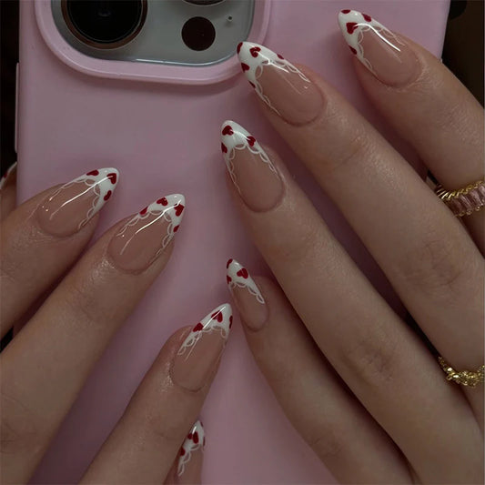 Crimson Lace Love – Press-On Nails
