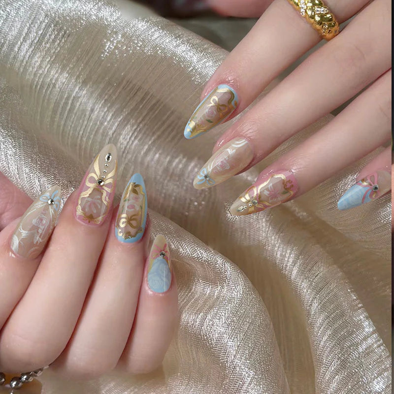 Vintage Gilded Pastel Filigree Nails – Couture Elegance 24 Press-On Nails