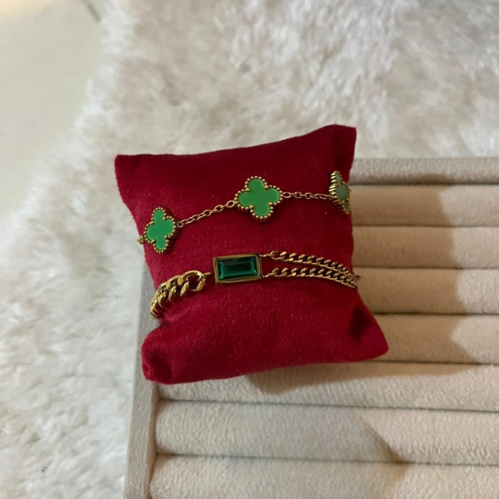Emerald bracelet/ clover bracelet - stack