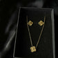 Golden Clover Jewelry Set for Women – 18K Gold Plated Stainless Steel Waterproof Tarnish Free Pendant with Studs