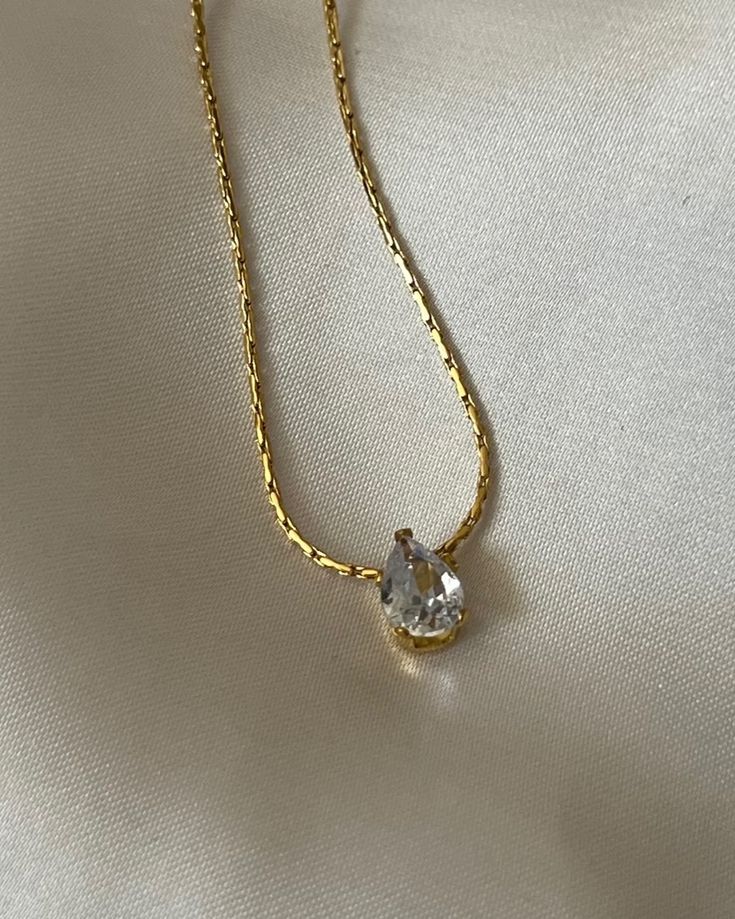 Pear Solitaire Necklace for Women – 18K Gold Plated Stainless Steel Waterproof Tarnish Free Elegant Jewelry