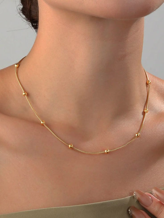 Gold Plated Floral Jewelry Necklace – Continuous Stone Shine Elegant Evening Wear Stainless Steel Luxury Pendant