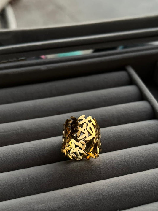 Flora Golden Chunky Ring for Women – 18K Gold Plated Waterproof Stainless Steel Adjustable Statement Ring