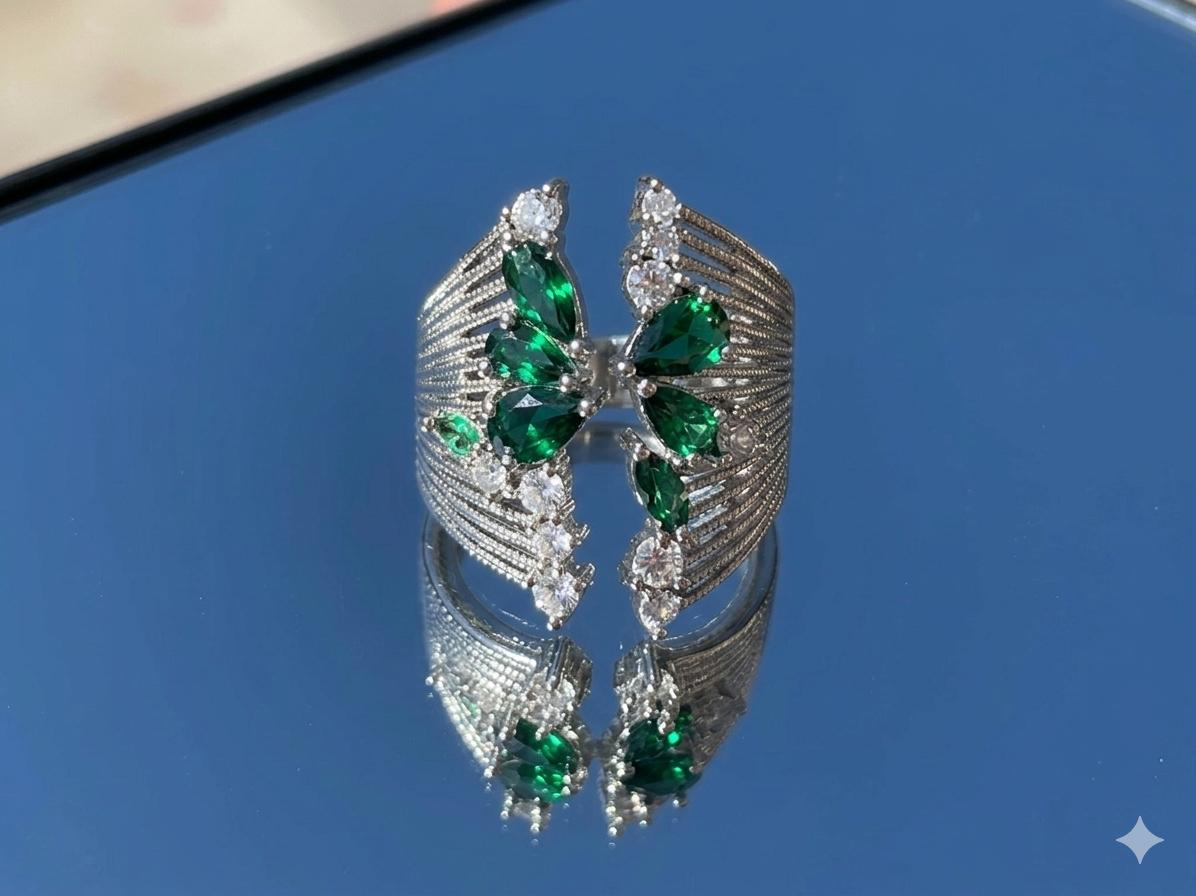 Emerald Ring for Women – Luxury Green Stone Zirconia Engagement Style Fashion Ring