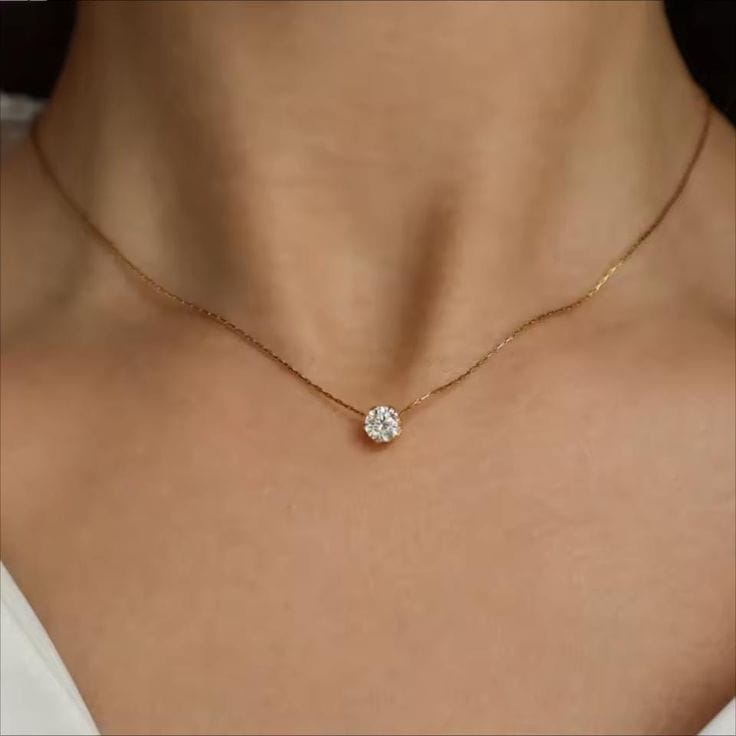 Solitaire Necklace for Women – 18K Gold Plated Stainless Steel Waterproof Tarnish Free Brilliant Stone Chain Necklace