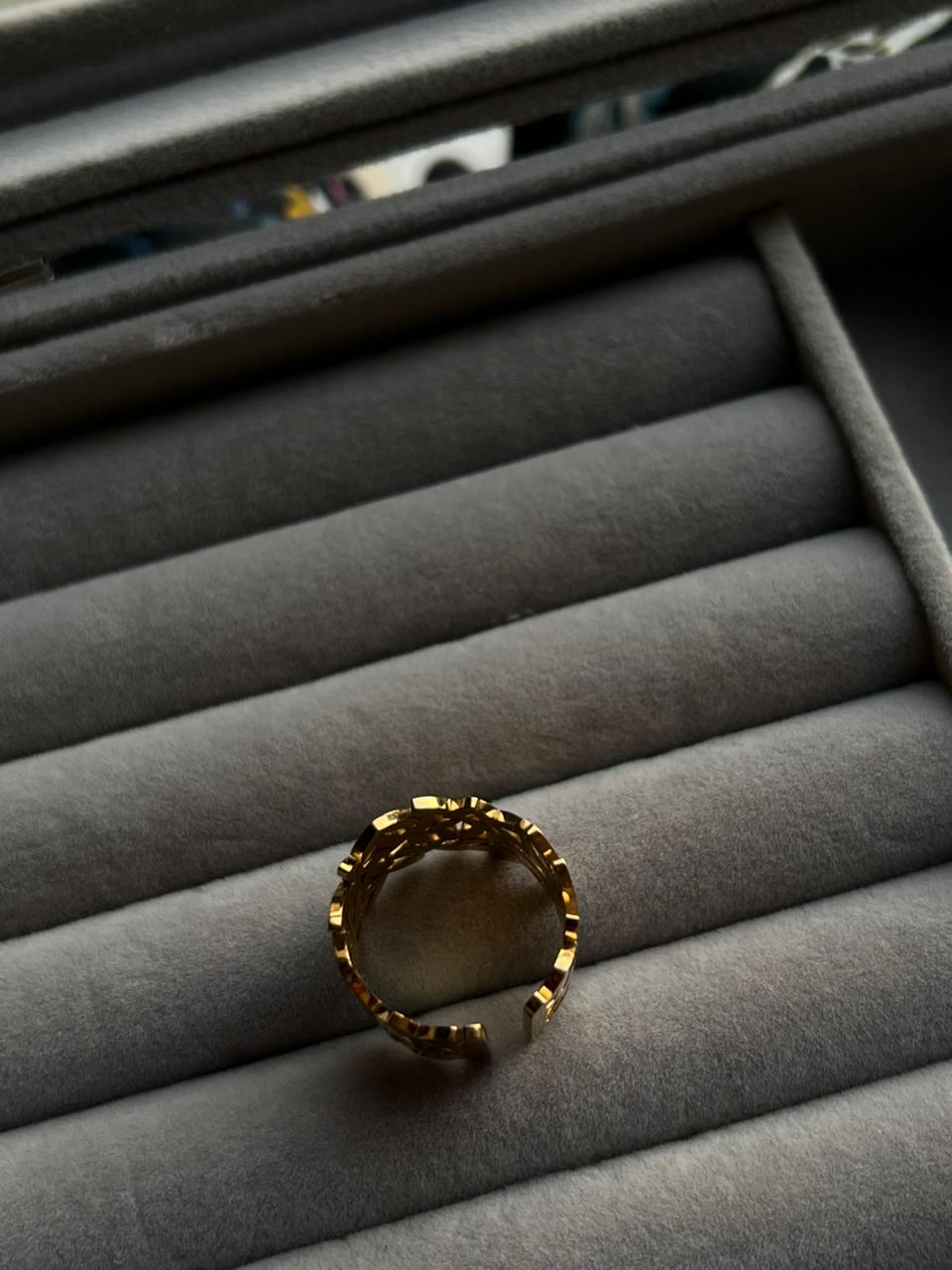Flora Golden Chunky Ring for Women – 18K Gold Plated Waterproof Stainless Steel Adjustable Statement Ring