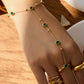 Green Emerald Heart Ring Hand Chain Bracelet – 18K Gold Plated Waterproof Stainless Steel Luxury Jewelry for Women
