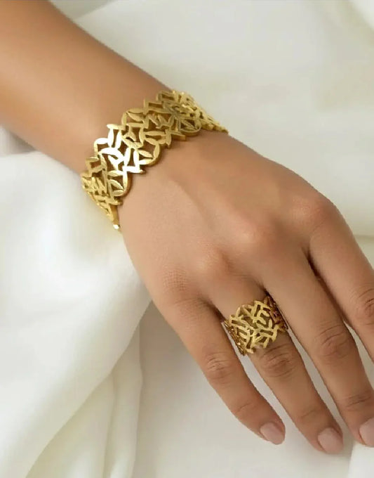Flora Golden Chunky Ring for Women – 18K Gold Plated Waterproof Stainless Steel Adjustable Statement Ring