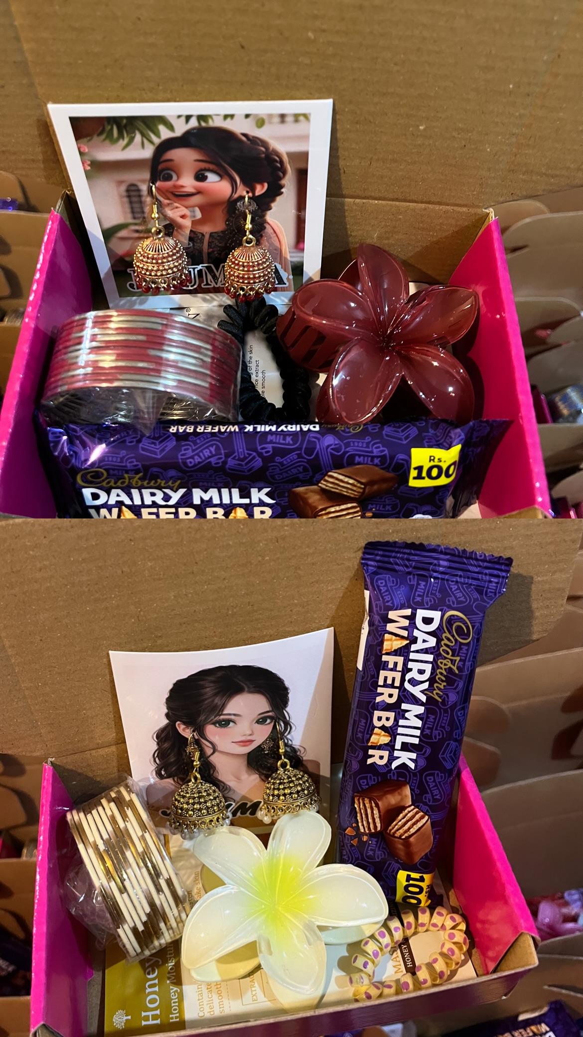 Eid Gift Box for Women – Luxury Jewelry & Self Care Hamper with Bangles, Jhumka, Chocolate & Accessories