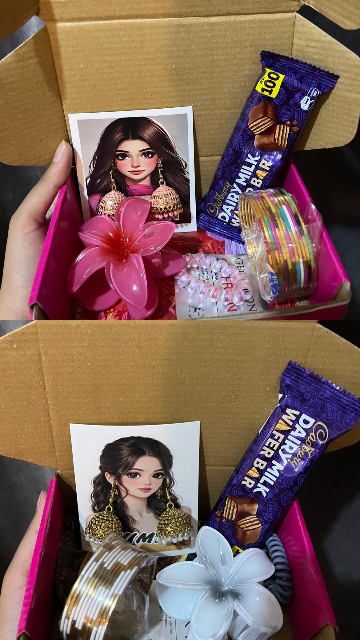 Eid Gift Box for Women – Luxury Jewelry & Self Care Hamper with Bangles, Jhumka, Chocolate & Accessories